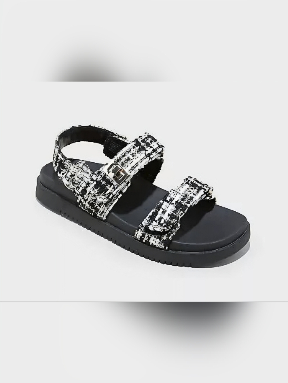 Women's Jonie Jet Tweed Footbed Sandals - A New Day Jet Black